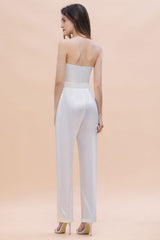 Fashion Strapless Satin Sleeveless Bridesmaid Jumpsuit with Beading Flowers On Sale-Babyonlines