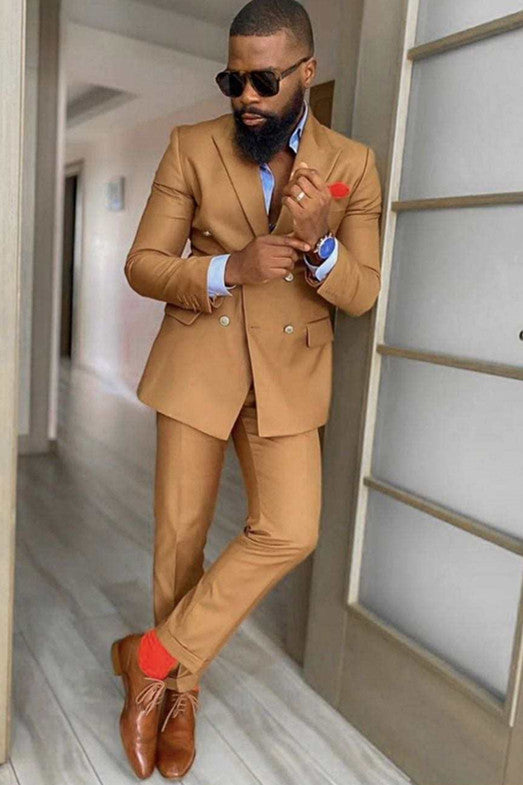 Fashionable Best-Fit Double-Breasted Suit with Peaked Lapel for Wedding Party