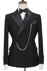 Fashionable Black Groom¡¯s Suit with Peaked Lapel for Weddings