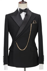 Fashionable Black Groom¡¯s Suit with Peaked Lapel for Weddings