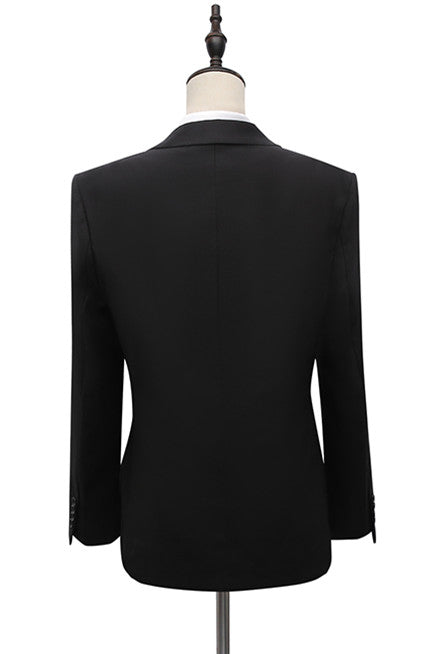 Fashionable Black Party Suit with Peaked Lapel and Buckle