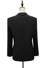 Fashionable Black Party Suit with Peaked Lapel and Buckle