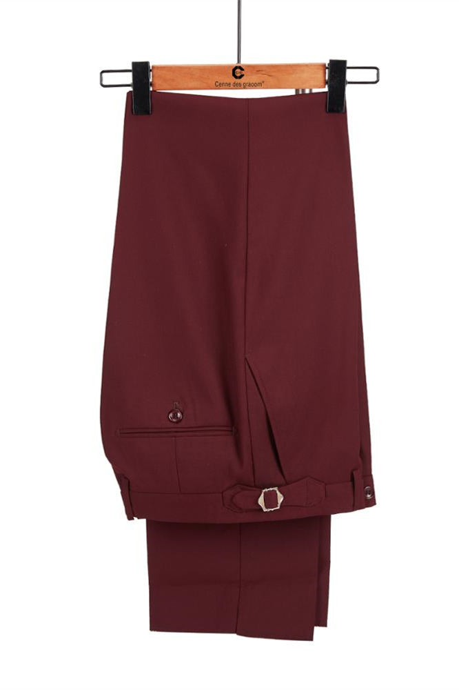 Fashionable Burgundy and Black Double-Breasted Prom Suit with Peaked Lapel for Men