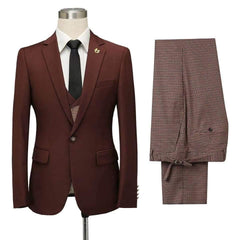 Fashionable Burgundy Fitted Wedding Suit with Notched Lapel for Men¡¯s Parties
