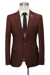 Fashionable Burgundy Fitted Wedding Suit with Notched Lapel for Men¡¯s Parties