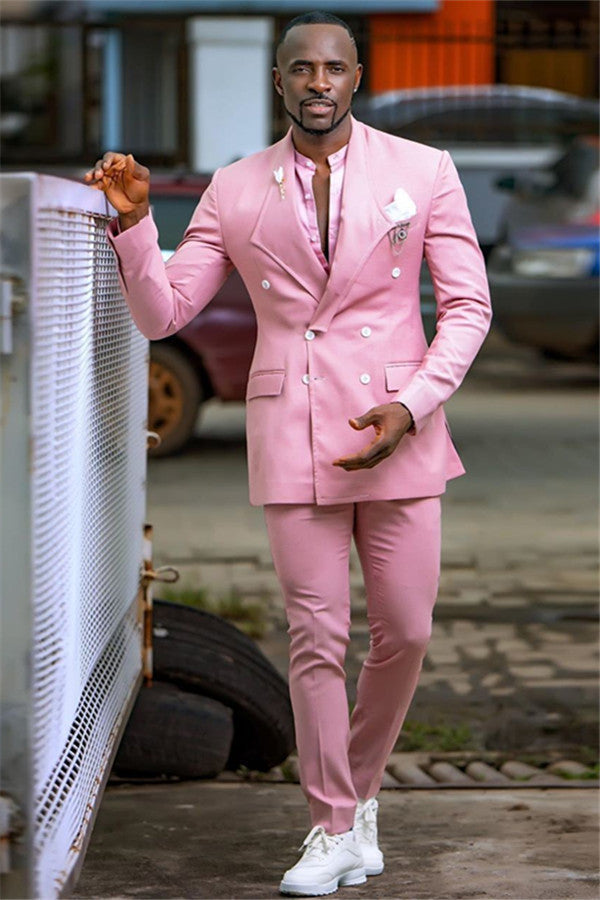 Fashionable High-Quality Hot Pink Double-Breasted Prom Suit