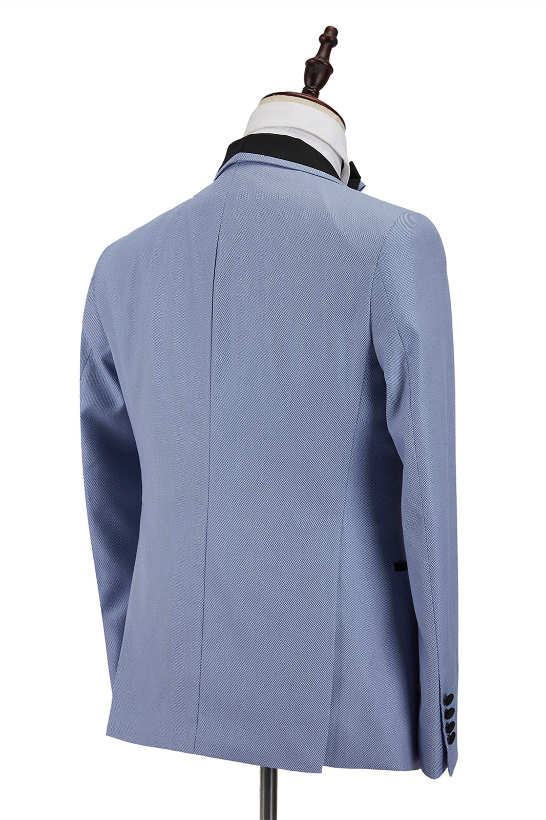 Fashionable Light Blue One-Button Suit with Black Shawl Lapel for Reception