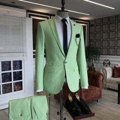 Fashionable Light Green Three-Flap Evening Suit with Peaked Lapel