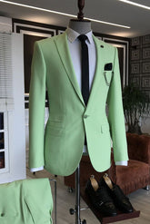 Fashionable Light Green Three-Flap Evening Suit with Peaked Lapel