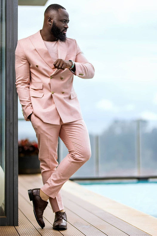Fashionable Pink Double-Breasted Prince Suit for Groom with Peaked Lapel