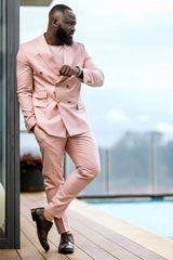 Fashionable Pink Double-Breasted Prince Suit for Groom with Peaked Lapel