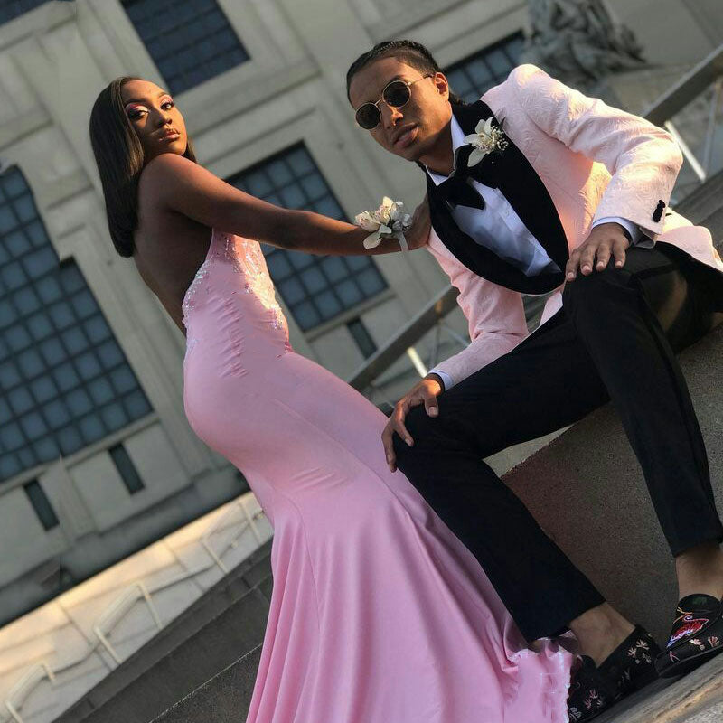 Fashionable Pink One-Button Prom Suit with Shawl Lapel and Jacquard