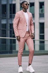 Fashionable Pink Prince Suit with Flap Pockets and Notched Lapel for Groom