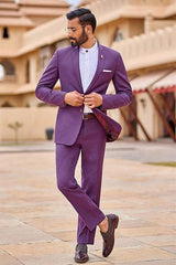 Fashionable Purple Reception Suit with Notched Lapel for Groom