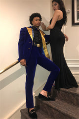 Fashionable Royal Blue Velvet Two-Piece Evening Suit