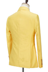 Fashionable Yellow Double-Breasted Casual Prom Suit with Peaked Lapel for Men