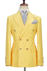 Fashionable Yellow Double-Breasted Casual Prom Suit with Peaked Lapel for Men