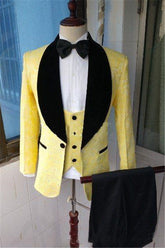 Fashionable Yellow Jacquard Shawl Lapel Blazer for Formal Wedding