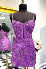 Sparkly Purple Sequin Lace-Up Tight Short Homecoming Dress