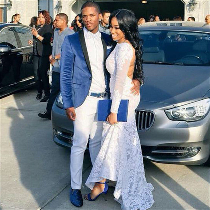 Formal Bespoke Velvet Blue Wedding Suit with One Button for Groom and Groomsmen