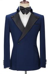 Formal Dark Navy Two-Piece Dinner Suit with Peak Lapel for Men