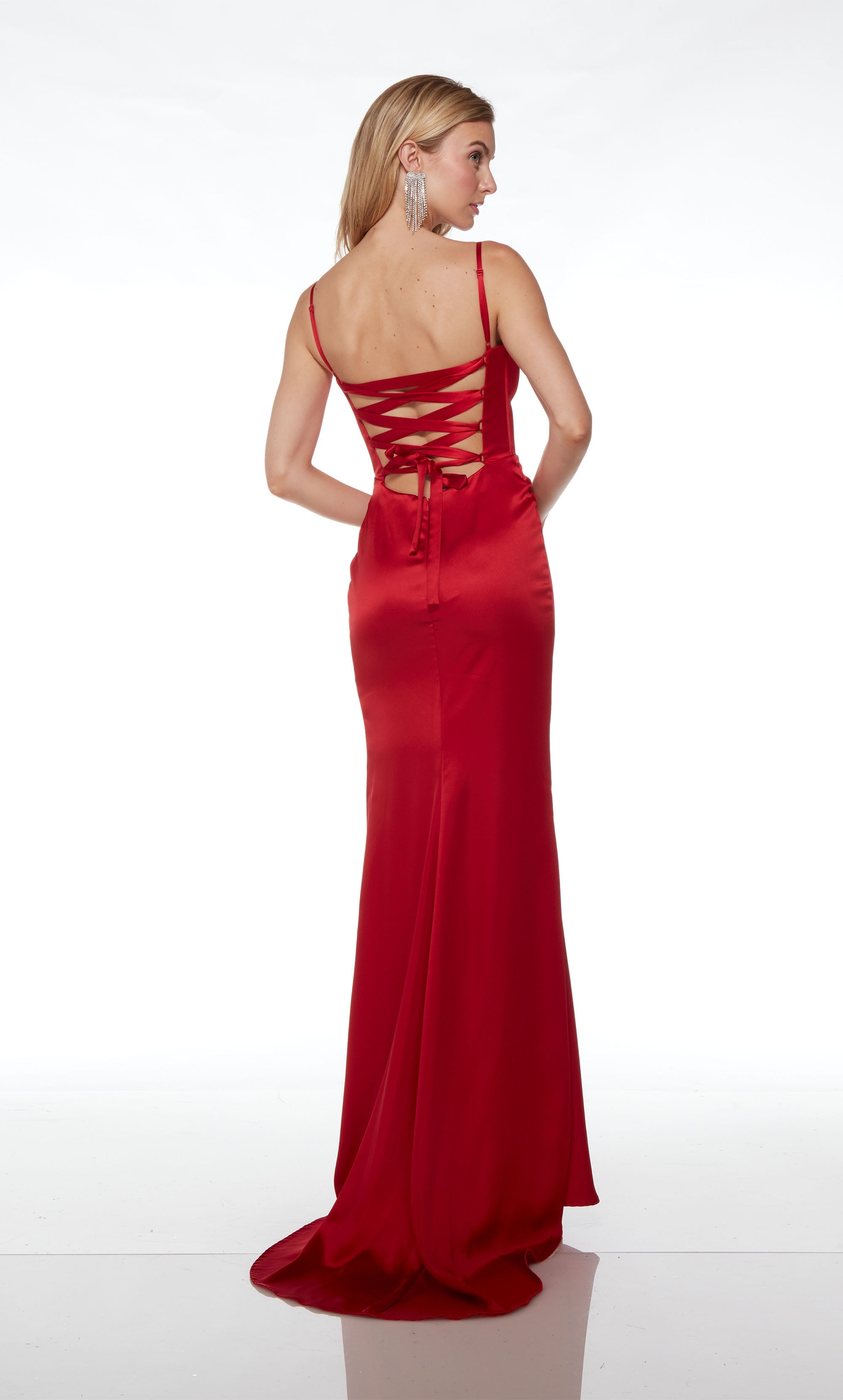 Formal Long Plunging Neckline Spaghetti Strap High Slit Dress