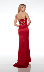 Formal Long Plunging Neckline Spaghetti Strap High Slit Dress