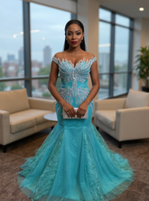 Off-the-Shoulder Long Mermaid Evening Formal Dresses with Beaded