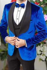 Formal Royal Blue Velvet Smoking Party Prom Suit - Classic, Three Pieces Online