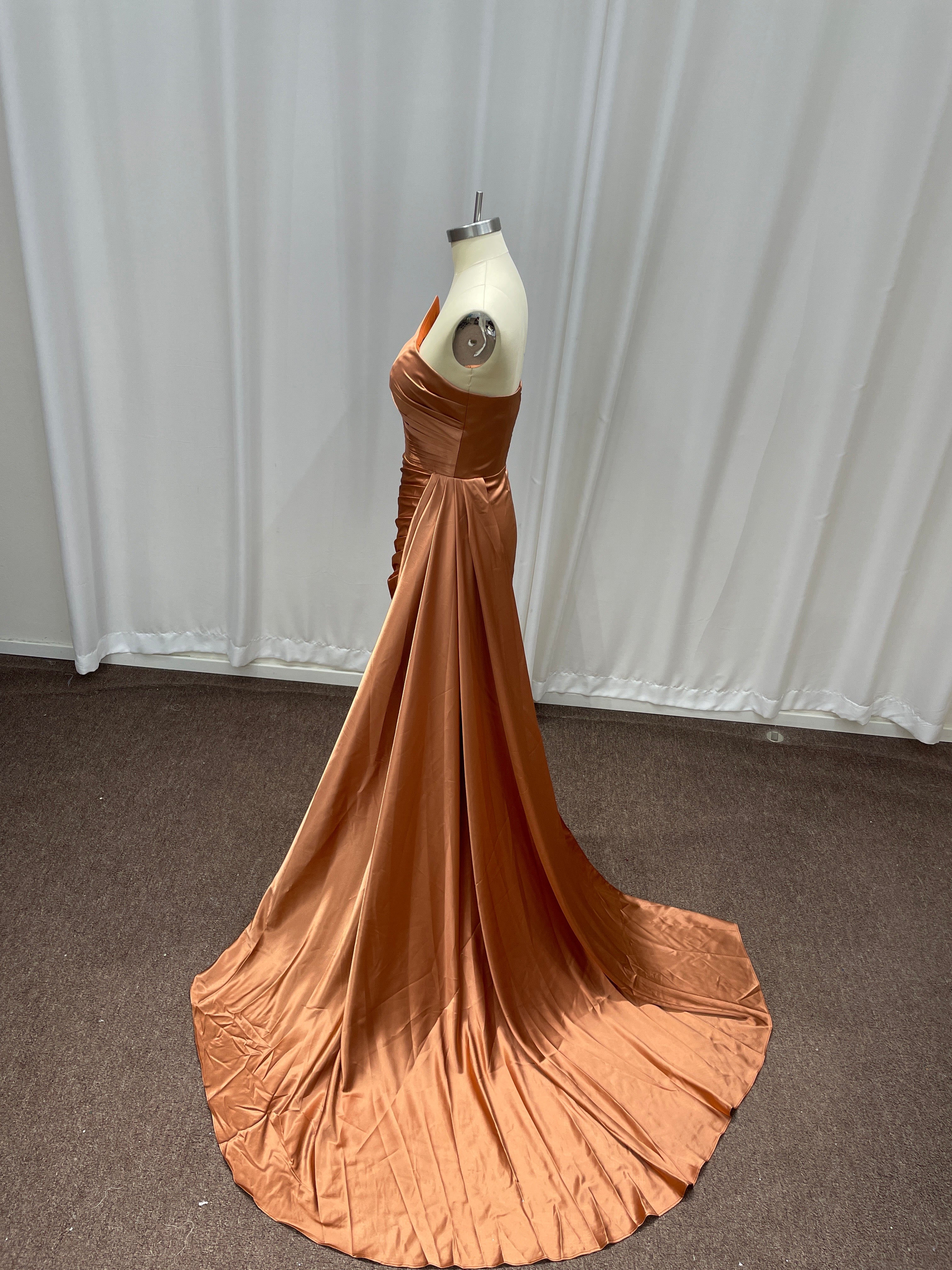 Long Sleeveless Satin Mermaid Formal Prom Dresses with Side Train