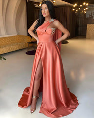 One Shoulder Mermaid Long Prom Dress with Front Split and Beading