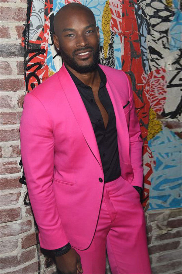 Fuchsia Prince Suit - Fashionable Shawl Lapel, One Button for Groom