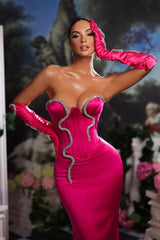Fuchsia Strapless Mermaid Prom Dress with Gloves