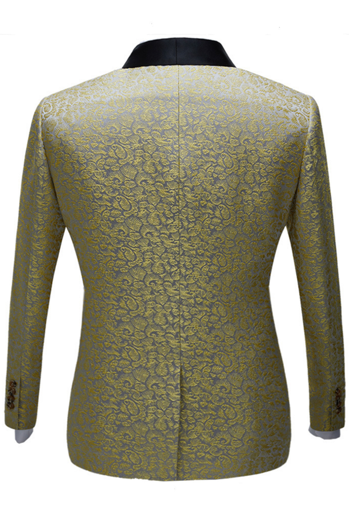 Gentle Black Shawl Lapel One-Button Jacquard Wedding Suit