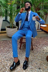 Gentle Blue Three-Piece Designer Wedding Suit for Men