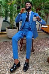 Gentle Blue Three-Piece Designer Wedding Suit for Men
