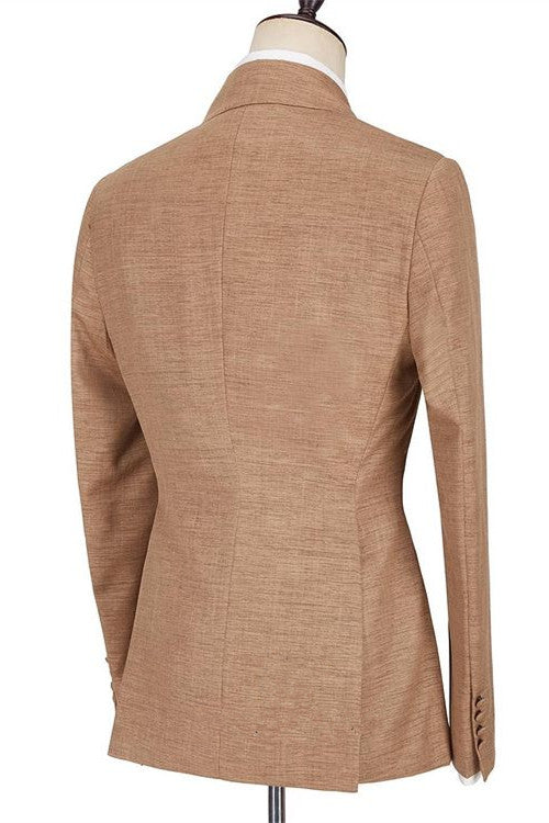 Gentle Brown Peaked Lapel Prom Suit with Ruffles