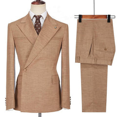 Gentle Brown Peaked Lapel Prom Suit with Ruffles