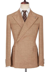 Gentle Brown Peaked Lapel Prom Suit with Ruffles
