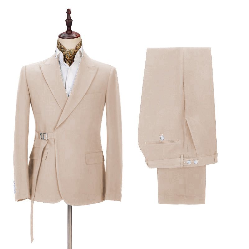 Gentle David Beckham Champagne Royal Wedding Suit with Buckle Button