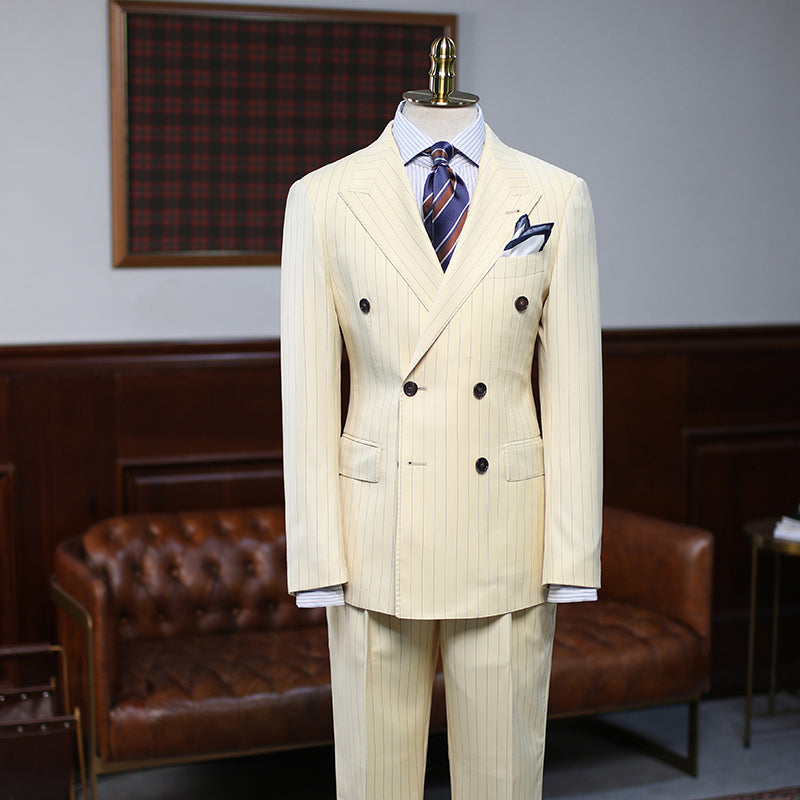 Gentle Double-Breasted Striped Groom Suit for Prom