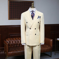 Gentle Double-Breasted Striped Groom Suit for Prom