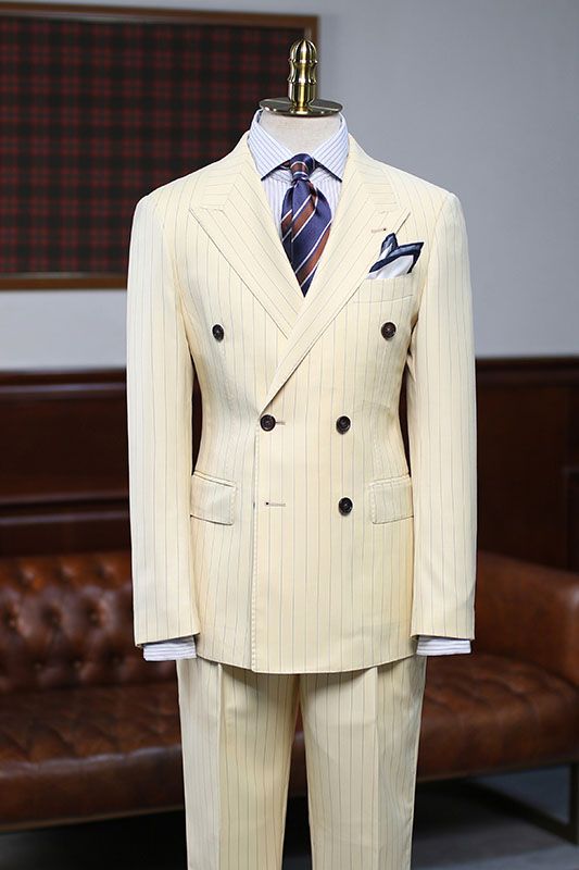 Gentle Double-Breasted Striped Groom Suit for Prom