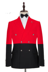 Gentle Red Double-Breasted Casual Suit with Peaked Lapel for Party