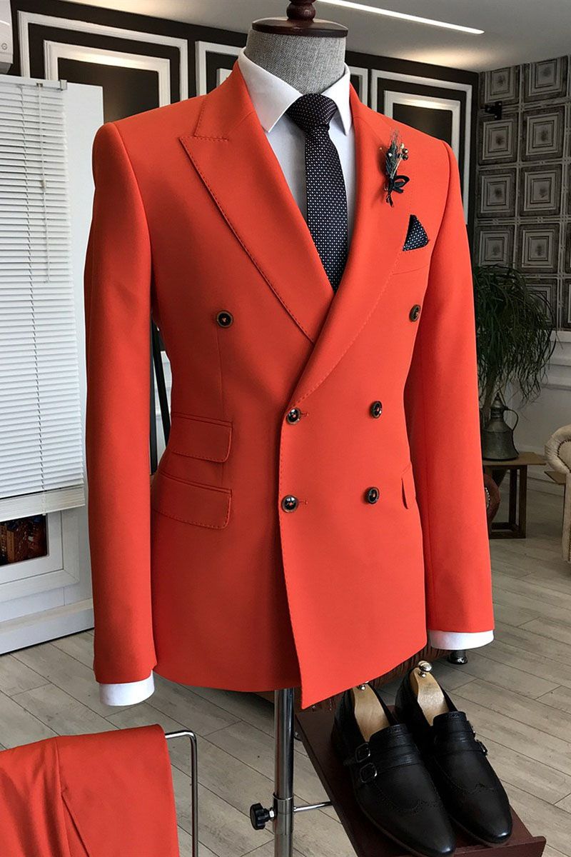 Gentle Red Party Suit with Peaked Lapel and Double Breasted Gentle for Prom