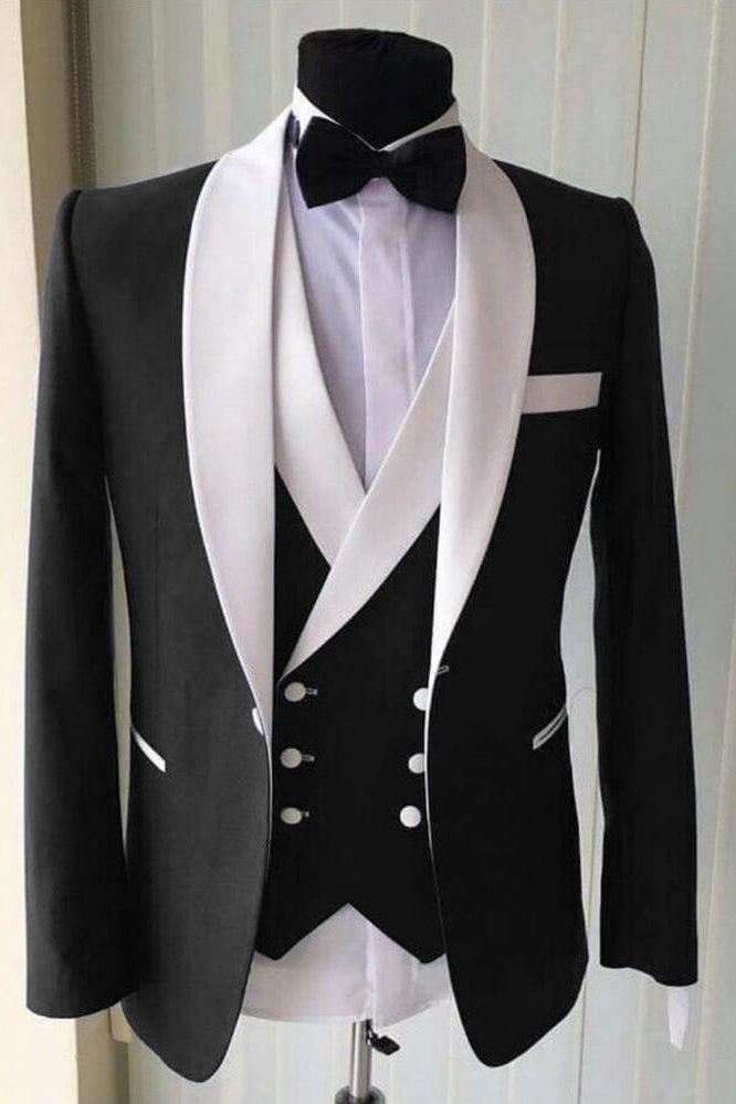 Gentle Summer Wedding Suit with White Shawl Lapel for Groom