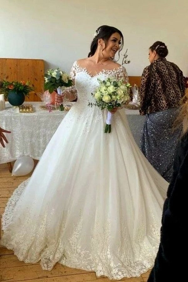 Glamorous A-line Floral Wedding Dress V-Neck Long With Lace