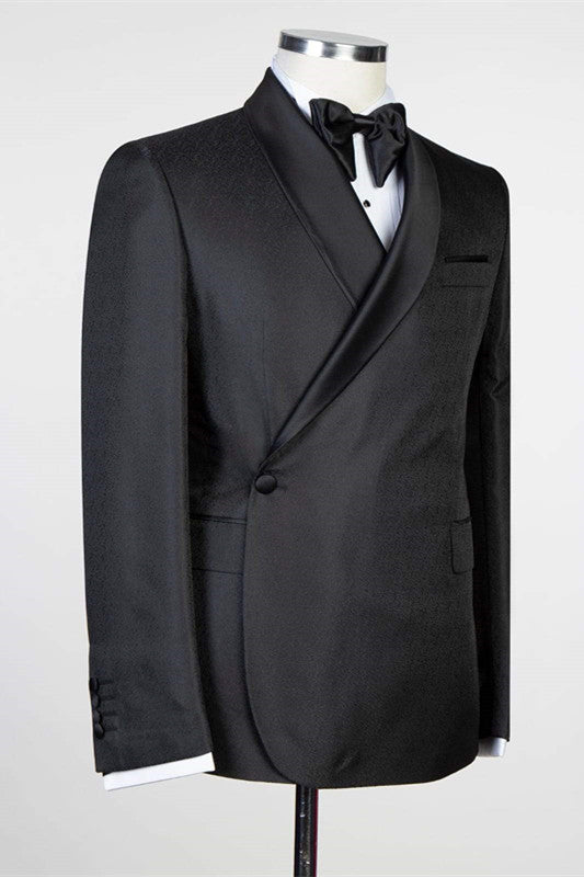 Glamorous Black Wedding Suit with Shawl Lapel for Groom 2024