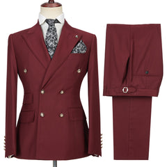 Glamorous Burgundy Groomsmen Outfit with Peak Lapel and Double-Breasted Design