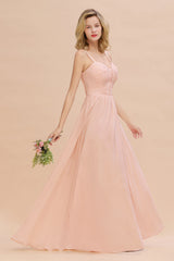 Glamorous Chiffon Spaghetti Straps Ruffle Long Bridesmaid Dress Affordable-Babyonlines